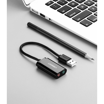Zewnętrzna karta dźwiękowa muzyczna adapter USB - 3.5mm mini jack kabel 15cm czarny