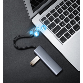 HUB Rozdzielacz USB-C - 4x USB 3.2 z portem zasilania USB-C szary